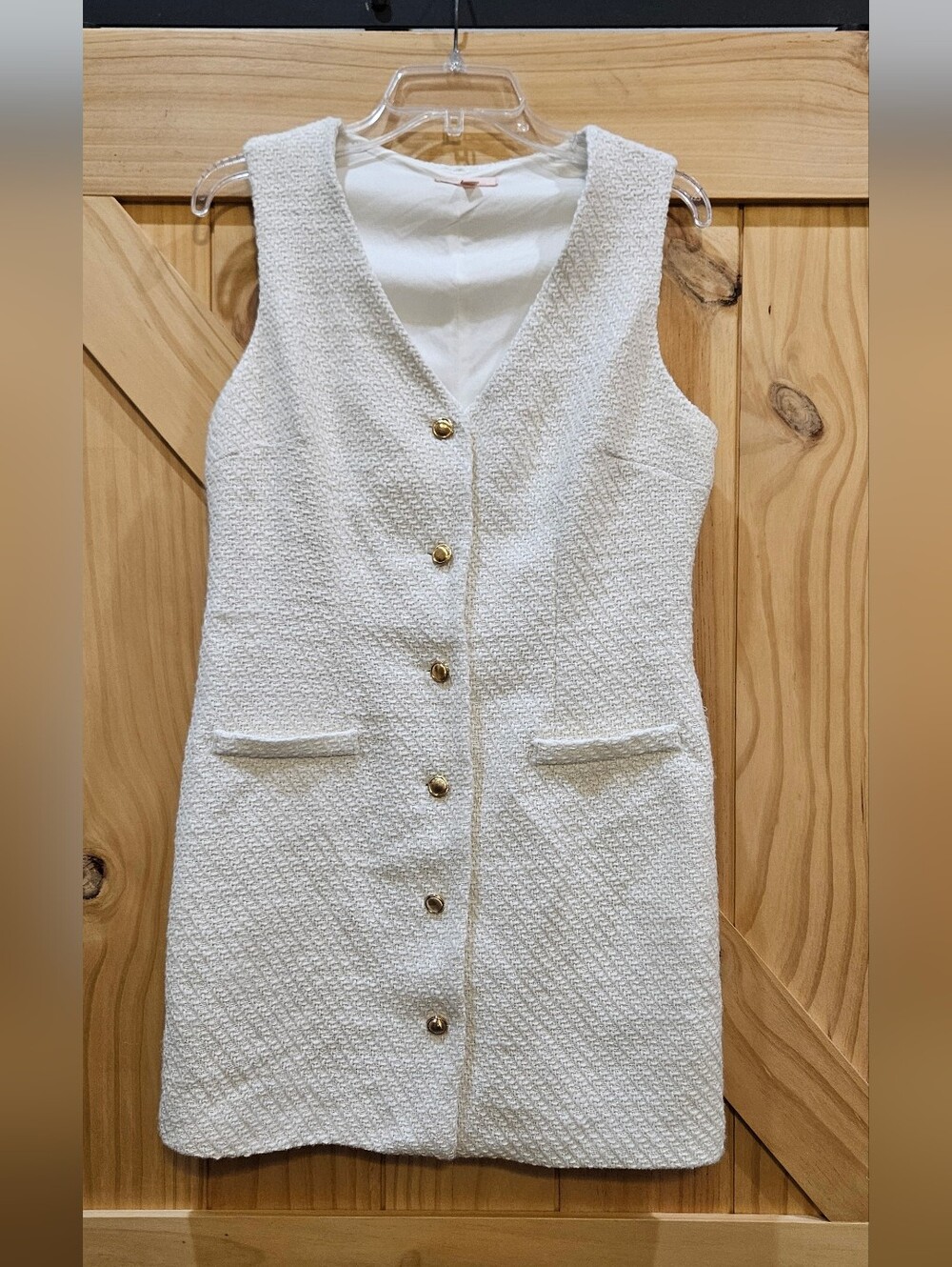 NWOT | Bebop Sleeveless Cream Button-Front Tweed Dress | Large
